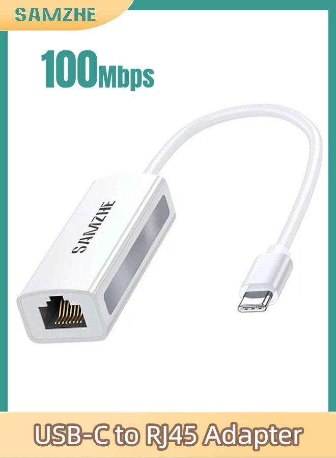 SAMZHE محول USB-C إلى إيثرنت من النوع C RJ45 لشبكة سلكية بسرعة 100 ميجابت في الثانية، متوافق مع أجهزة MacBook/Surface/Phone/iPad Pro/Switch/PS5 - Image 1